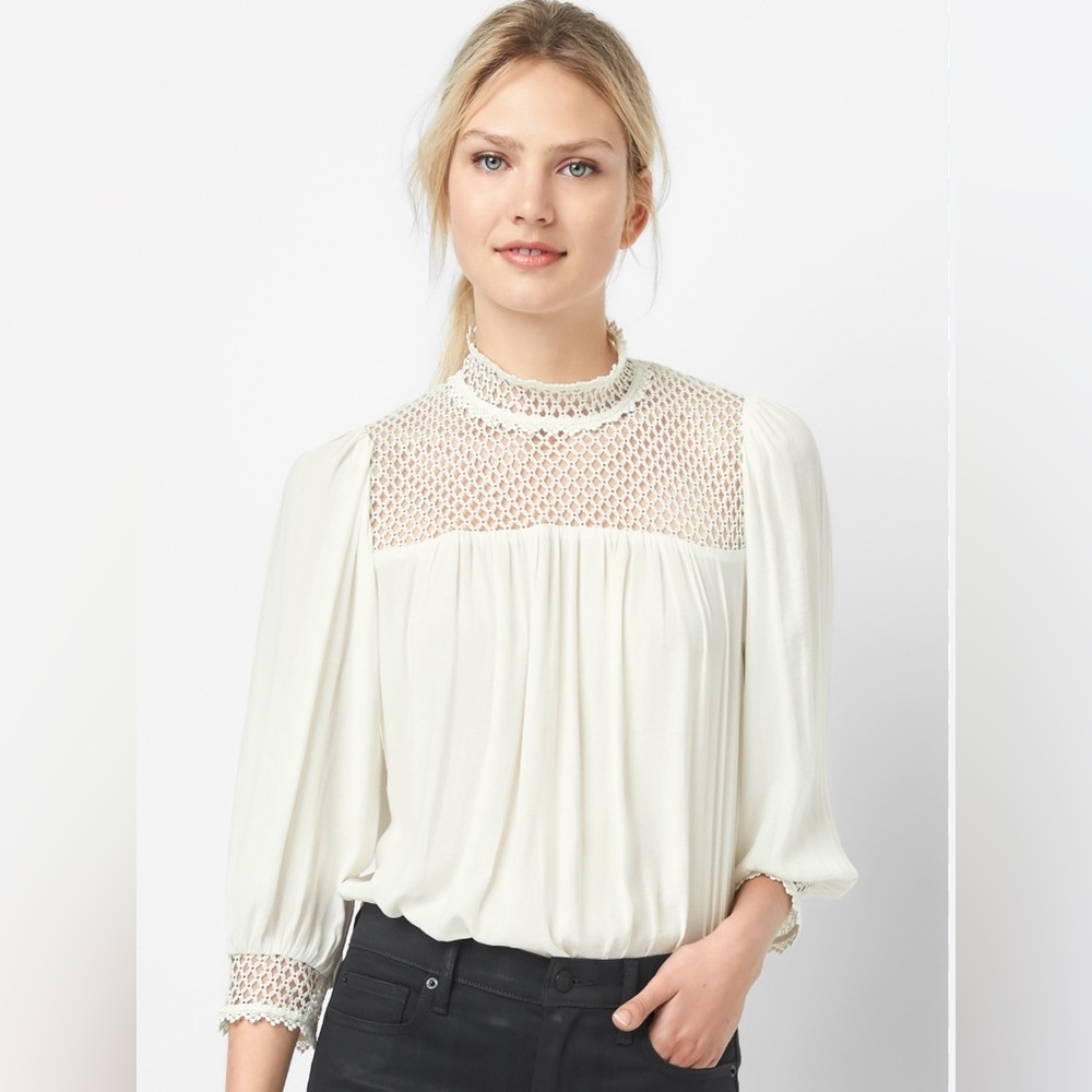 GAP Diamond-crochet Mockneck Blouse, Size Small